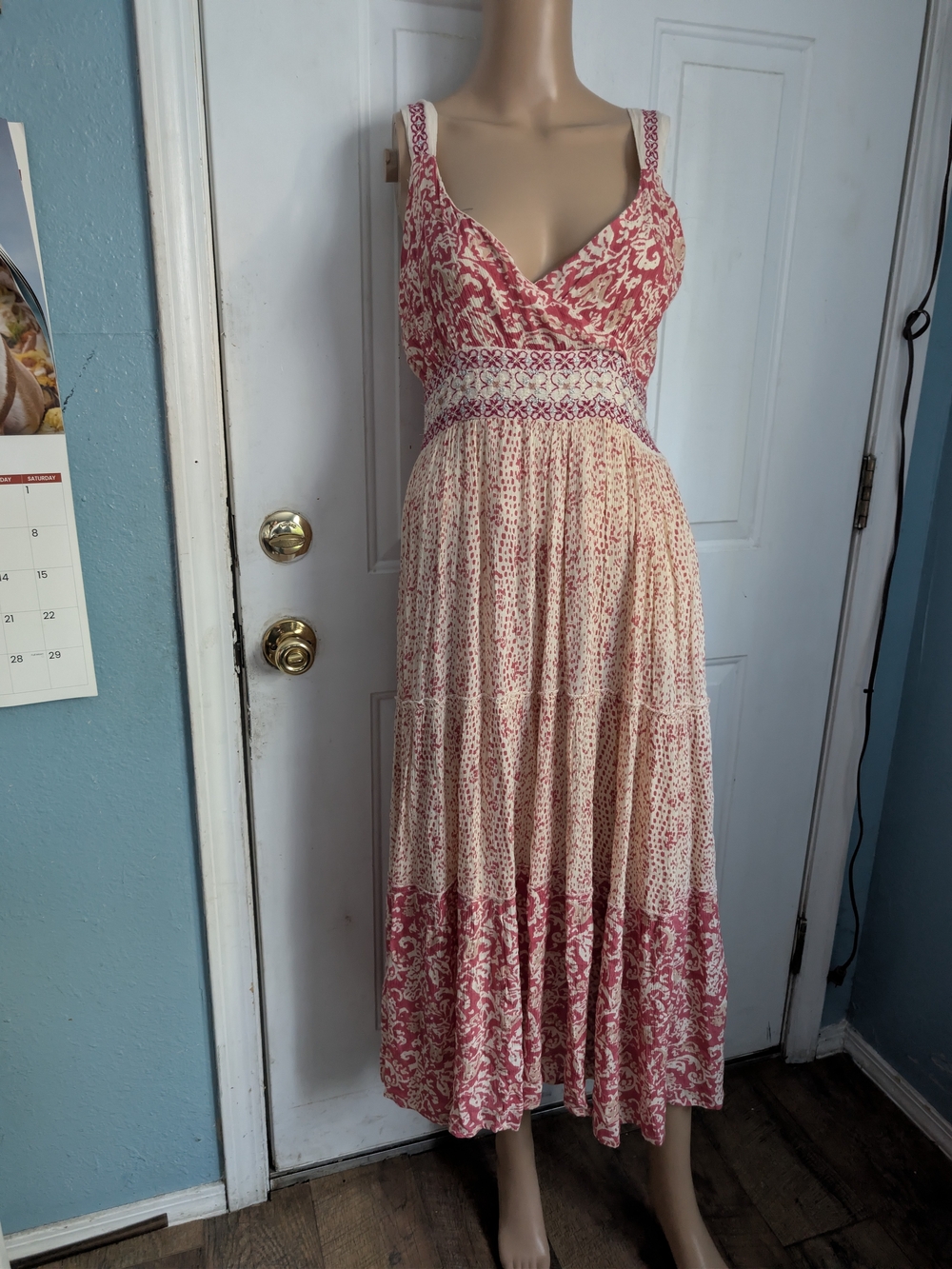 Cienna Boho Floral Print Maxi Dress in Red and Cream